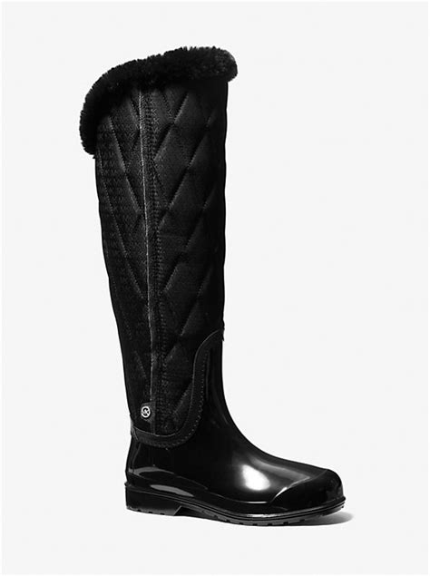 michael kors bonnie quilted rain boot|Bonnie Quilted Logo Jacquard and PVC Tall Rainboot .